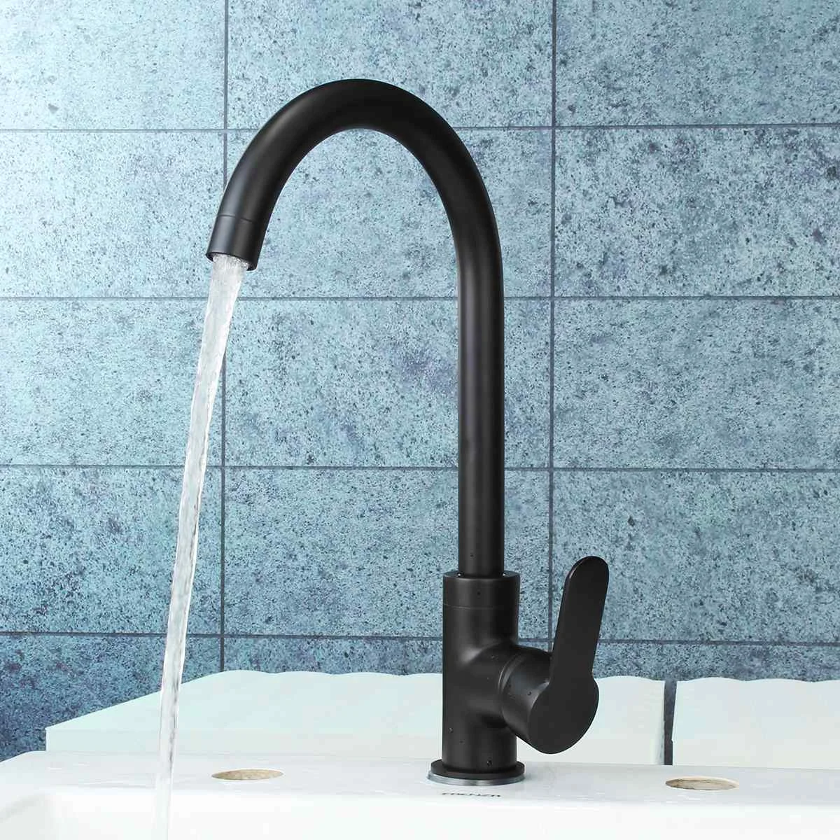 

Black Copper Bathroom Basin Faucet 360 Rotatable Kitchen Sink Faucet Hot And Cold Single Handle Spout Mixer Tap Deck Mounted