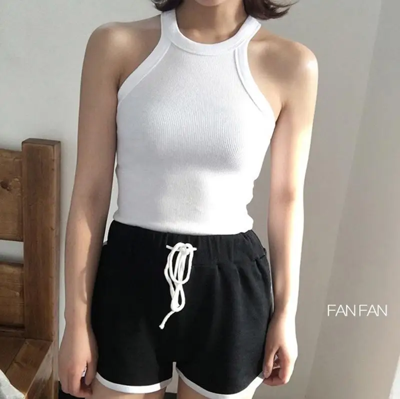 

MISSKY Woman Vest Fashion Halter Neck Solid Color Sleeveless Round Collar Tight Vest For Summer