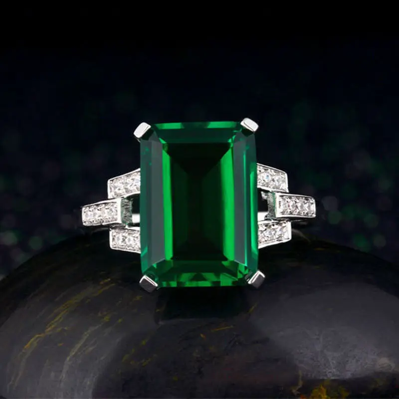 

Size Q Green Solitaire Created 3 Stone Ring Silver Rings Circle Beatiful Soft