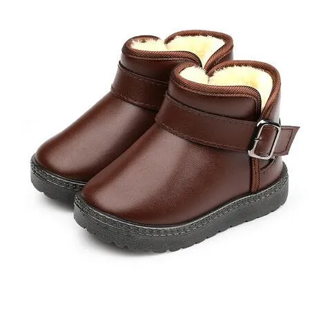 

Winter Snow Boots Leather Kids Boots With Thick Fur Dress Shoes Black Sneakers For Girls Boys Toddler Best Shoes