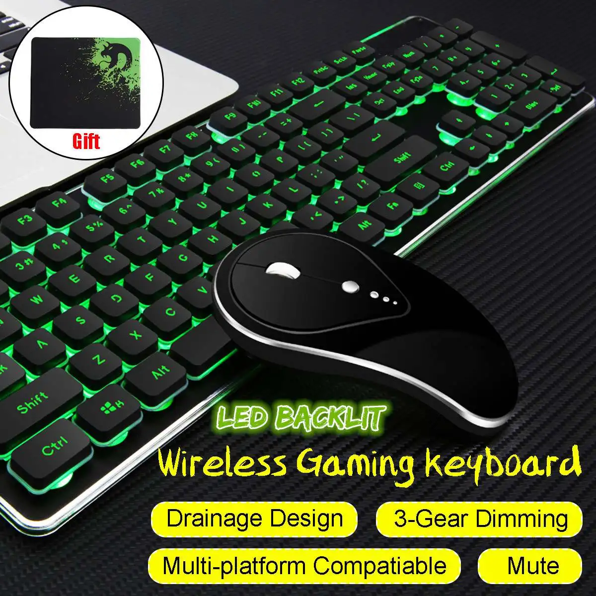 

Wired /Wireless LED Keyboard Mouse Set Rainbow Backlight USB Luminous Gaming Keyboard Mouse Pad Kit for PC Computer Gamer