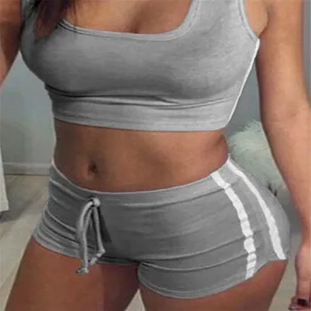 

Womens 2Pcs Sports Suit Sport Fashion Ladies Sets Two Pieces Crop Top Vest Bra + Running Fitness Gym Short Pants Pullovers