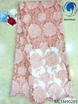 

BEAUTIFICAL nigerian lace blouse fabric tulle embroidery french lace 5 yards women dress net lace ML1N902