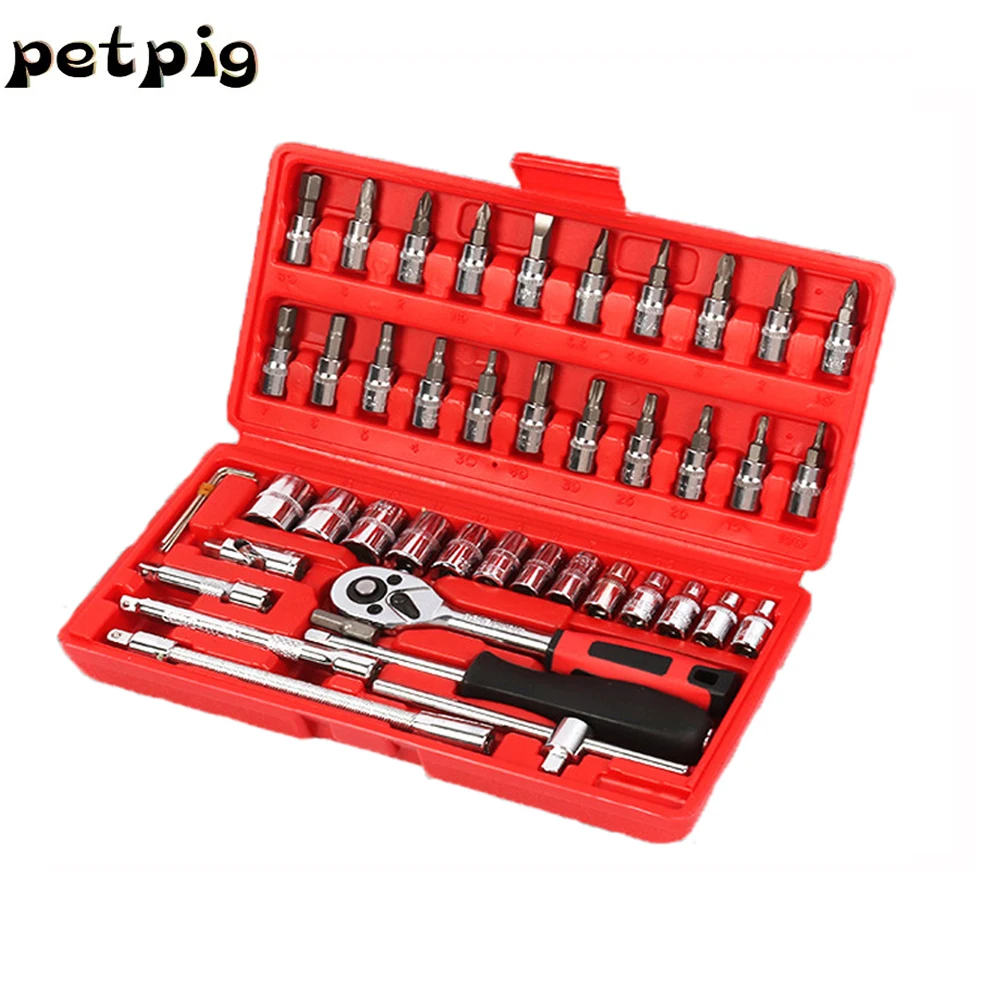 

46 Pcs Car Repair Multi-Purpose Wrenches Socket Combination Tool Set Key Wrench Set of Tools Wrench Set Repair Tools with Box