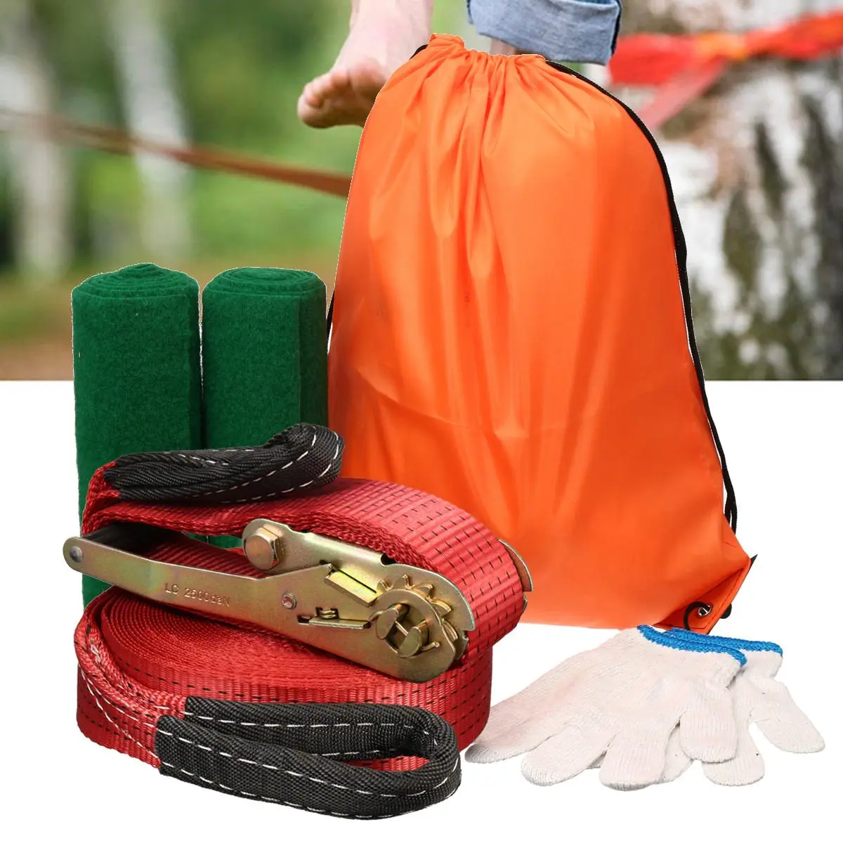 

5cmx15m Slackline Kit Base Balance Line With Tree Protectors Ratchet Arm Balance Trainer Sport Bag Outdoor Climbing Accessories