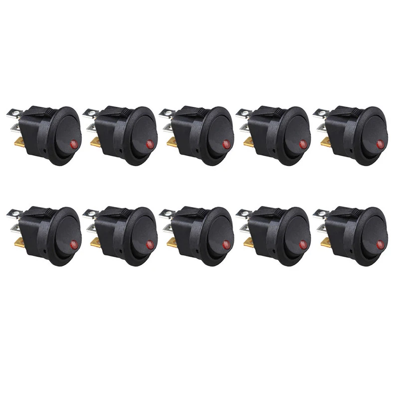 

10X On-Off / SPST / 3P LED Light 12V Car Boat Round Rocker ON/OFF Toggle Switch