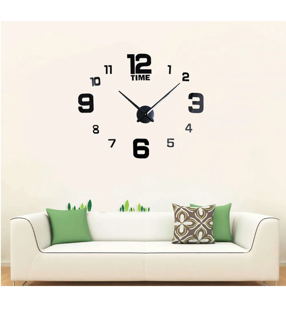 Modern Frameless DIY Wall Clock Large 3D Wall Watch Non Ticking for
