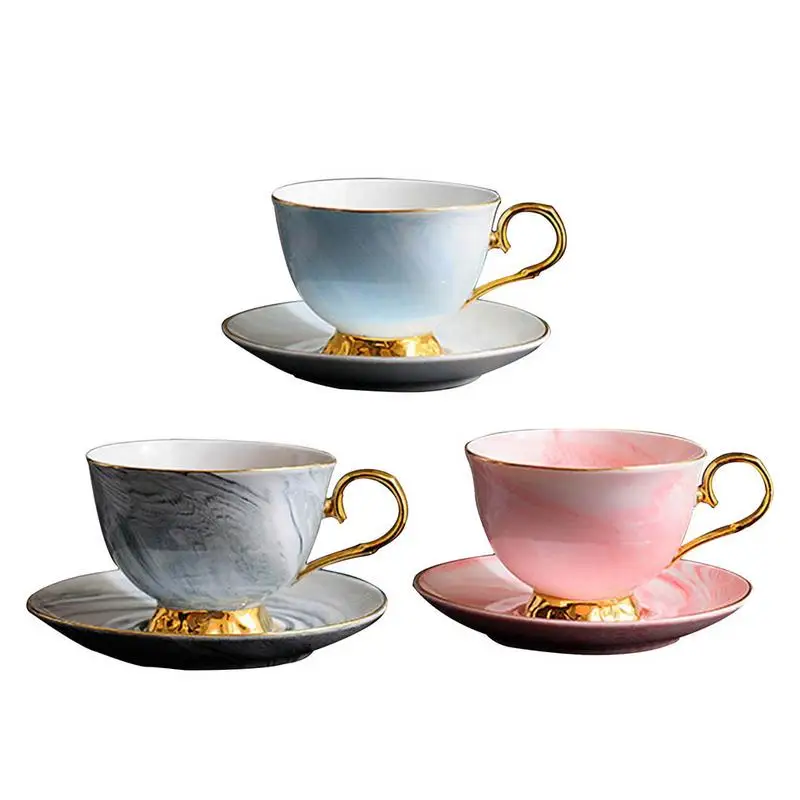 

2019 New Ceramic Tea Cup Saucers Marble Design Coffee Cup And Saucer Creative Tea Cup Set Drinkware