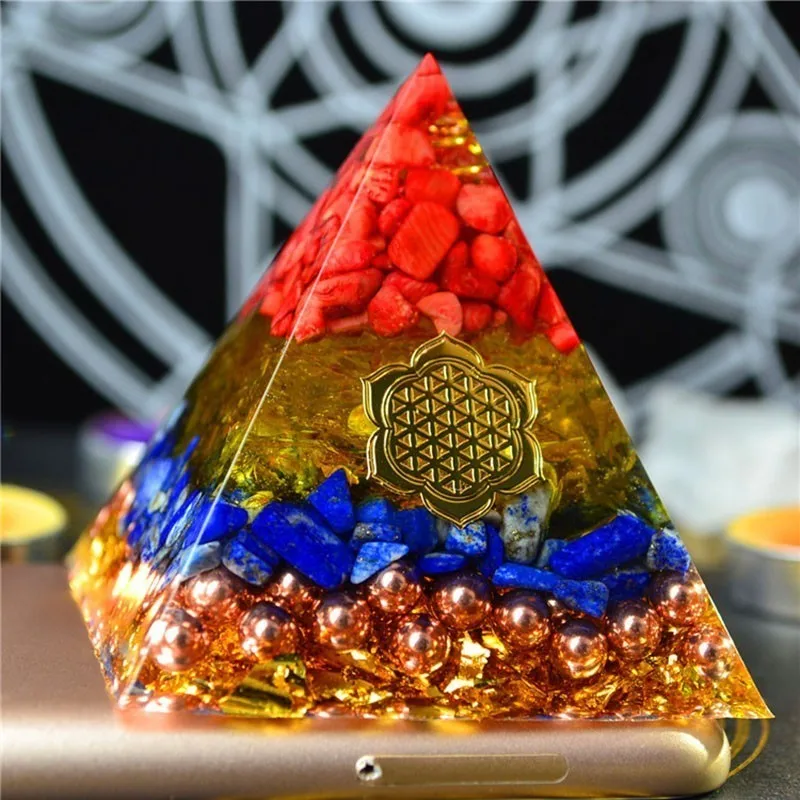 Gathering Fortune Orgonite Pyramid Reiki Feng Shui Decoration Crystal Rune Orgone Accumulator Resin Decorative Craft Jewelry