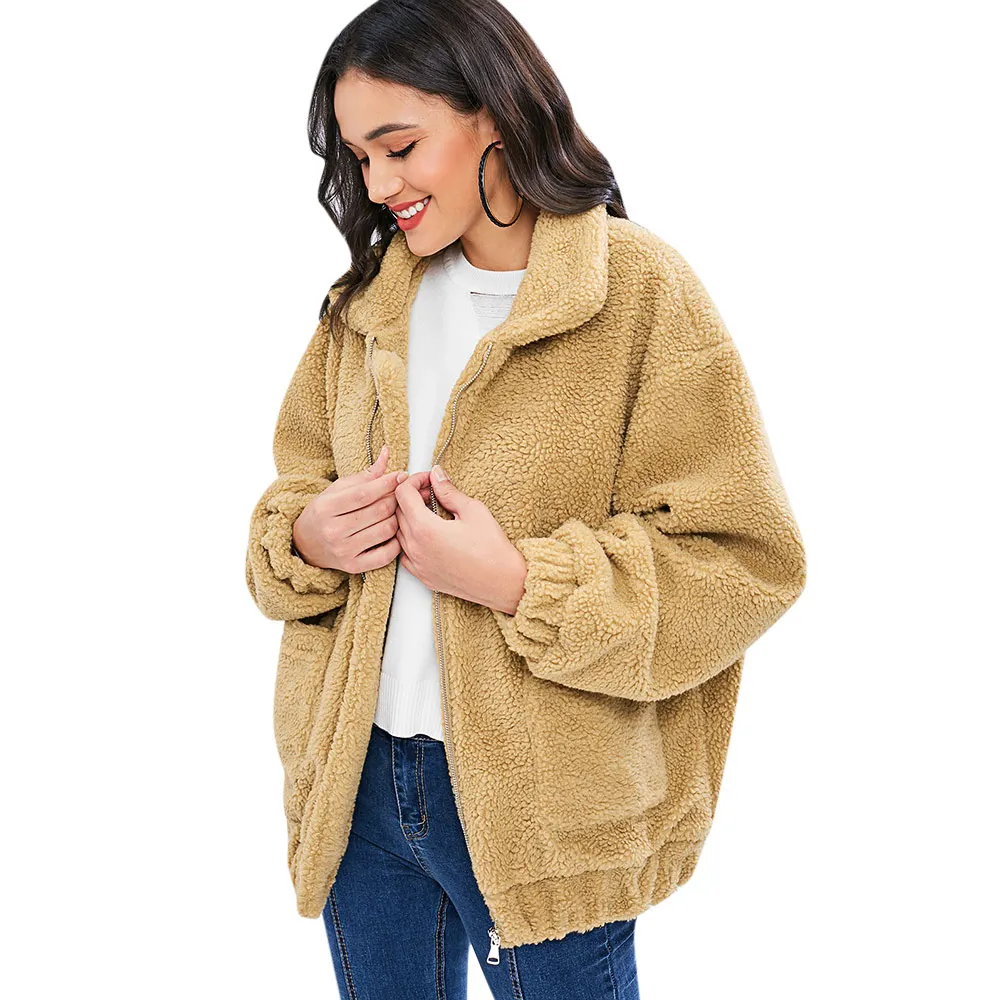 Buy ZAFUL Lamb Wool Fluffy Loose Coat Women Autumn