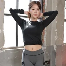 Женские рубашки для иоги, бесшовный короткий топ с длинными рукавами, рубашки для тренировок, бега, спортивная одежда, куртка для йоги, фитнеса, спортзала, спортивные топы Спортивные