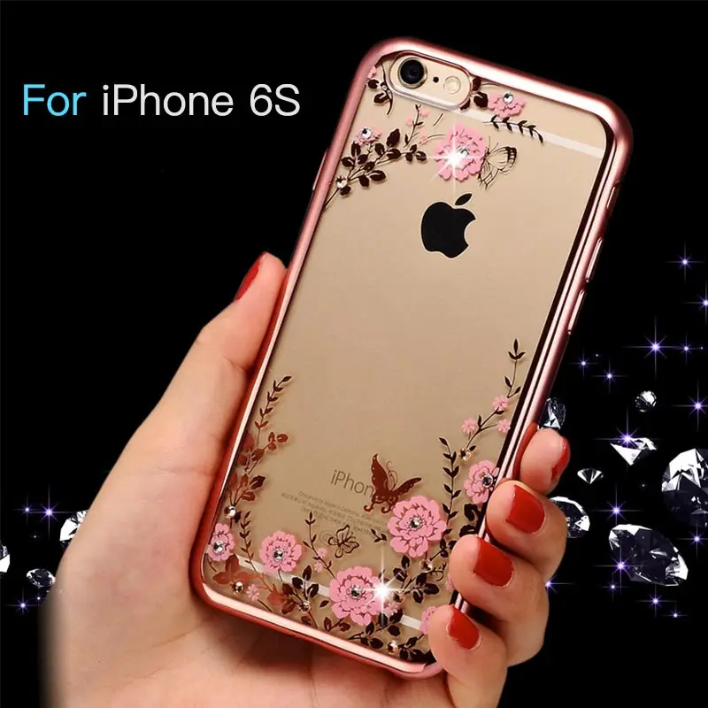 Bling Floral Silicon Case For iPhone 7 Xs Max XR Luxury Rhinestone Cover X 6 8 6s plus Glitter Capinha |