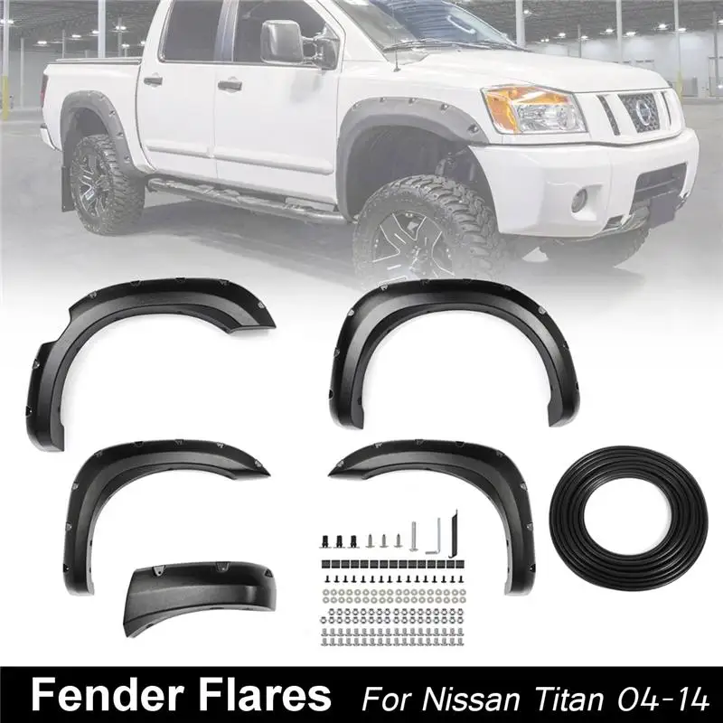 

New 5pcs/set Black Car for Fender Flare Extension Wheel Eyebrow Moulding Trim Protector Mudguards for Nissan for titan 04-14