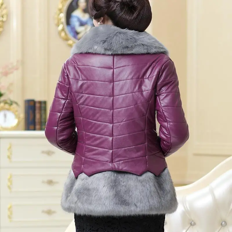 Bas Mince Taille Top Qualité Chaud De Nouvelles Fourrure Coton Vers burgundy purple Black Vestes Cuir Femmes En Faux 2017 Col Manteaux Grande red Le D'hiver Manteau qPqwp0Hx