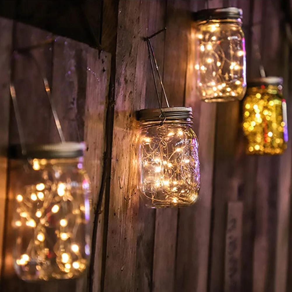 Солнечный Mason Jar Light 20Led водонепроницаемый IP65 стеклянный подвесной фонарь