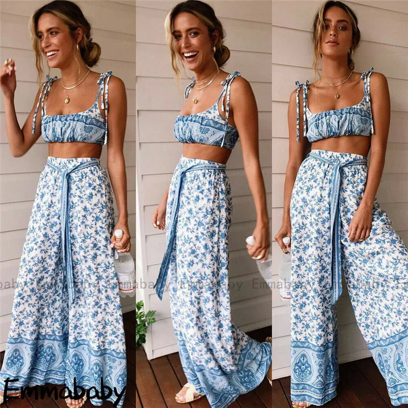 

Women 2 Piece Outfit New Autumn Deep V sexy Print Jumpsuits women Sleeveless Jumpsuit Loose Female Jumpsuits trousers