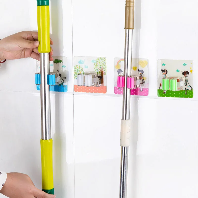 

Fixed Clips Wall Mounted Mop Holder Self Adhesive Mop Clip Toilet Storage Organizer 1Pcs Cartoon Broom Hanger Cleaning Tool