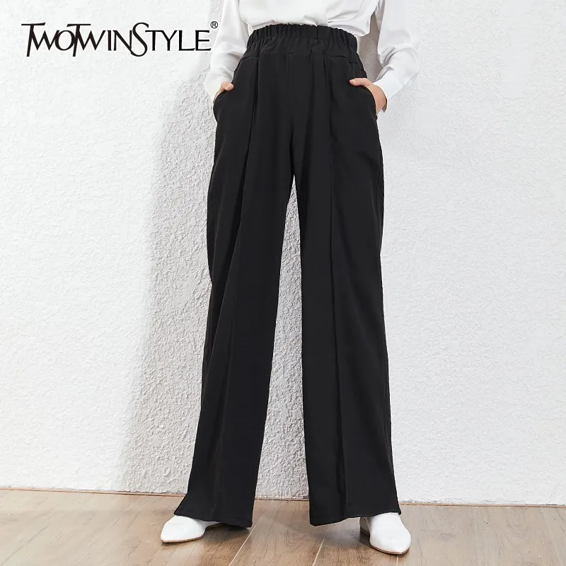 TWOTWINSTYLE, черные широкие брюки для женщин, высокая талия, свободные длинные эластичные штаны для женщин, корейская мода, Весенняя Новинка