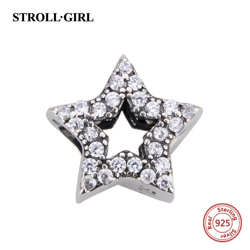 

2017 Spring Vintage Clear CZ Star Charm fits Pandora DIY Bracelets & Necklace Original 925 Sterling Silver Alphabet Charms Beads