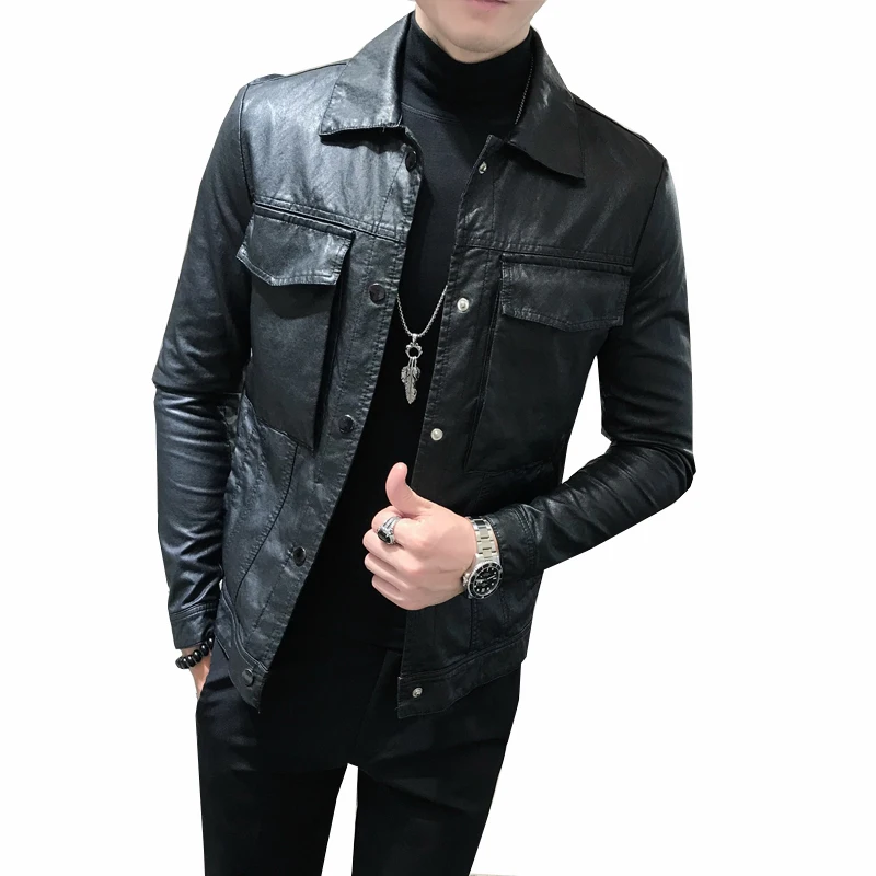 2018 Autumn Winter PU Leather Clothing Male Leather Self-cultivation Short Fund Loose Coat men jaket bomber Free shipping 2018 Autumn Winter PU Leather Clothing Male Leather Self-cultivation Short Fund Loose Coat men jaket bomber Free shipping
