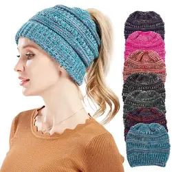 Новейшая брендовая Шапка-бини с хвостиком, грязная шапка-булочка, зимние шапки для женщин, модная зимняя шапка, теплая шапка-Холи, Дамская