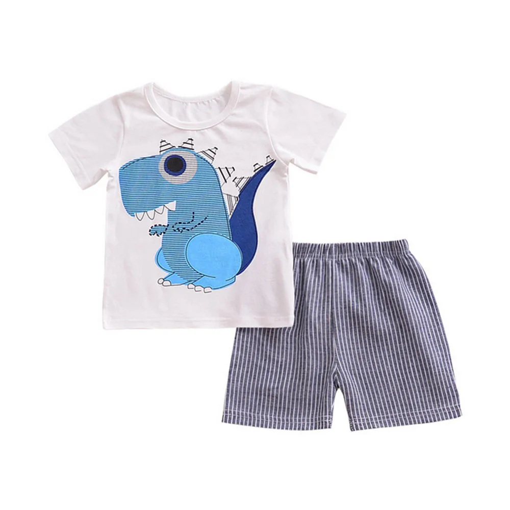 Newest Summer Boy Clothes Set Children T-Shirt Plaid Pant Suit Kids Short Sleeve Outfit  Clothes Set