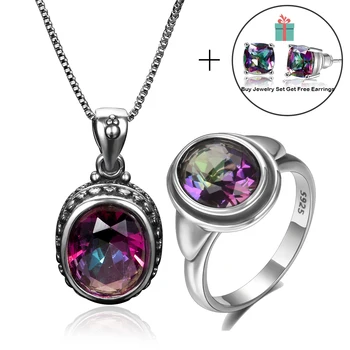 Top Brand Romantic Original S925 Silver Topaz Pendant Ring Jewelry Sets For Women Gemstone Wedding Jewelry Set With Gift 1