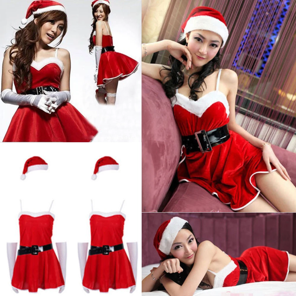

THEFOUND Sexy Women Christmas Santa Costume Dress With Hood Outfit Xmas Party Fancy Dress