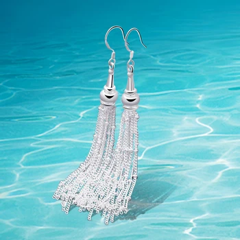 

Fashion Long Tassel Earrings for Women Jewelry Bohemian Bride Earrings Geometric 925 Sterling Silver Drop Earring