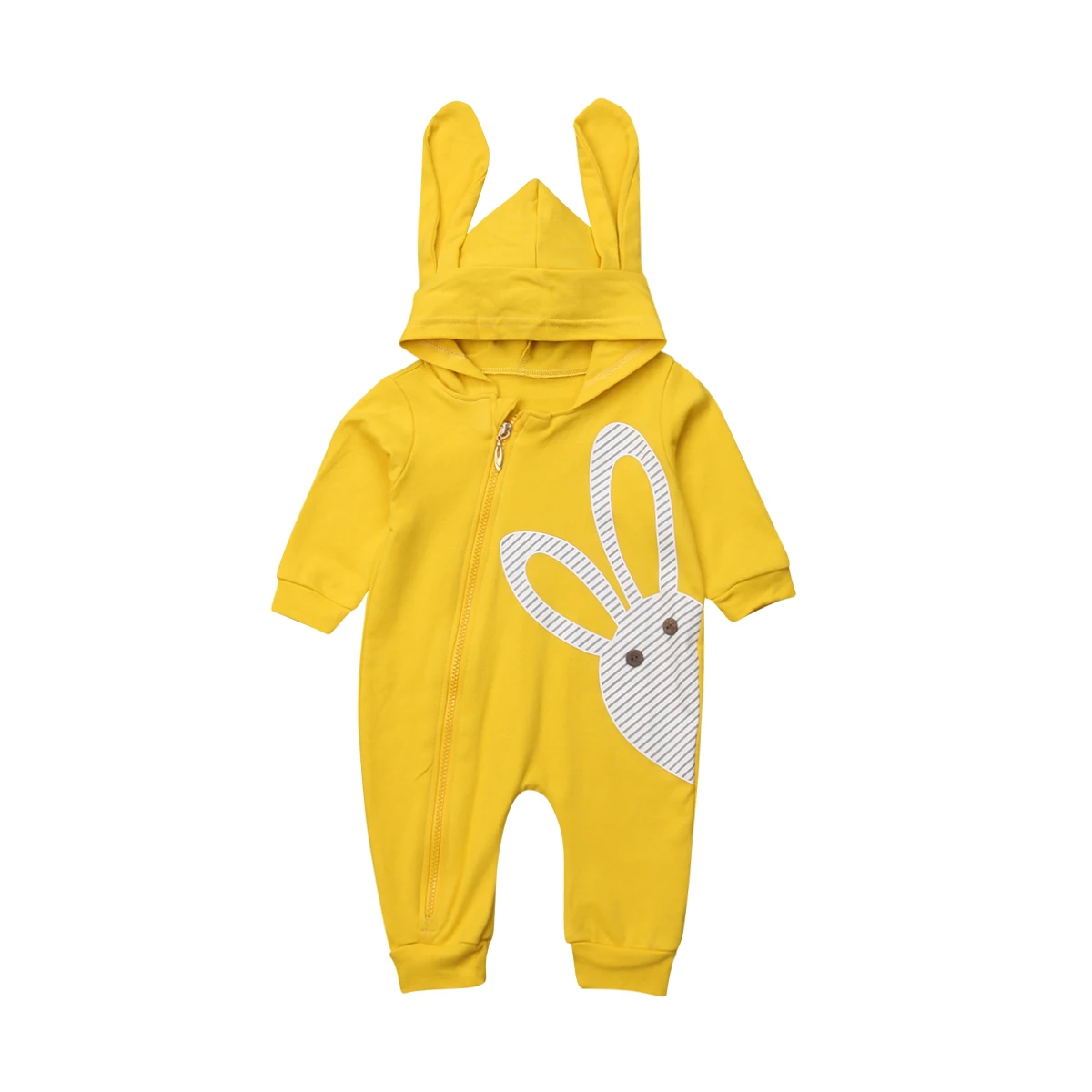 

Newborn Kids Baby Boy Girl Cotton Ear Hooded Rabbit Bunny Print Romper Long Sleeve Zipper Jumpsuit Clothes Outfit