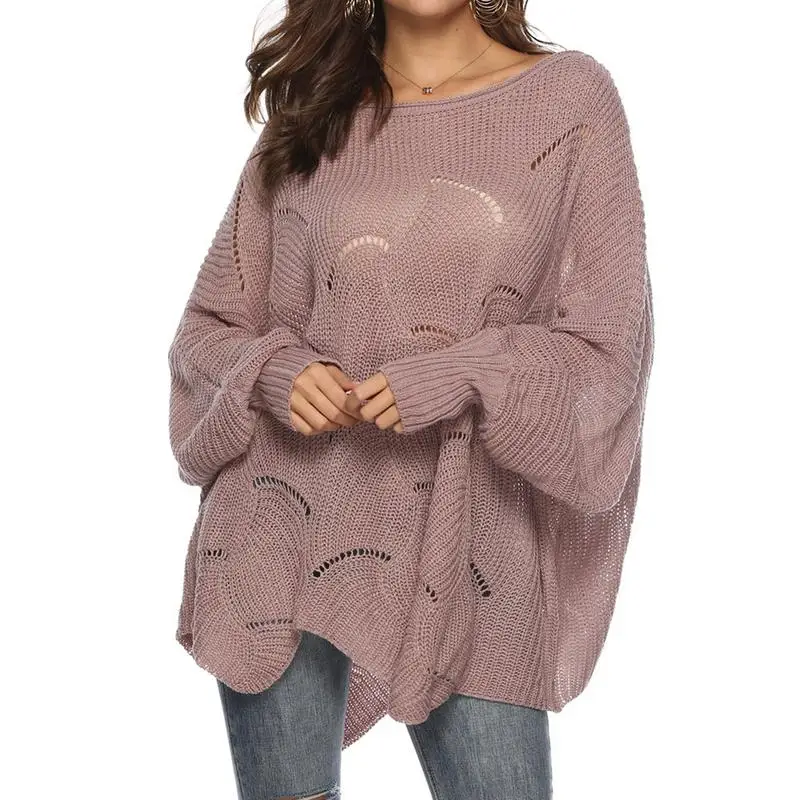 

New Fashion Winter Sweater Women Pull OL Knit O-neck Lantern Sleeve Knitwear Hollow Out Pullover Sexy Sweaters Woman Clothes Top