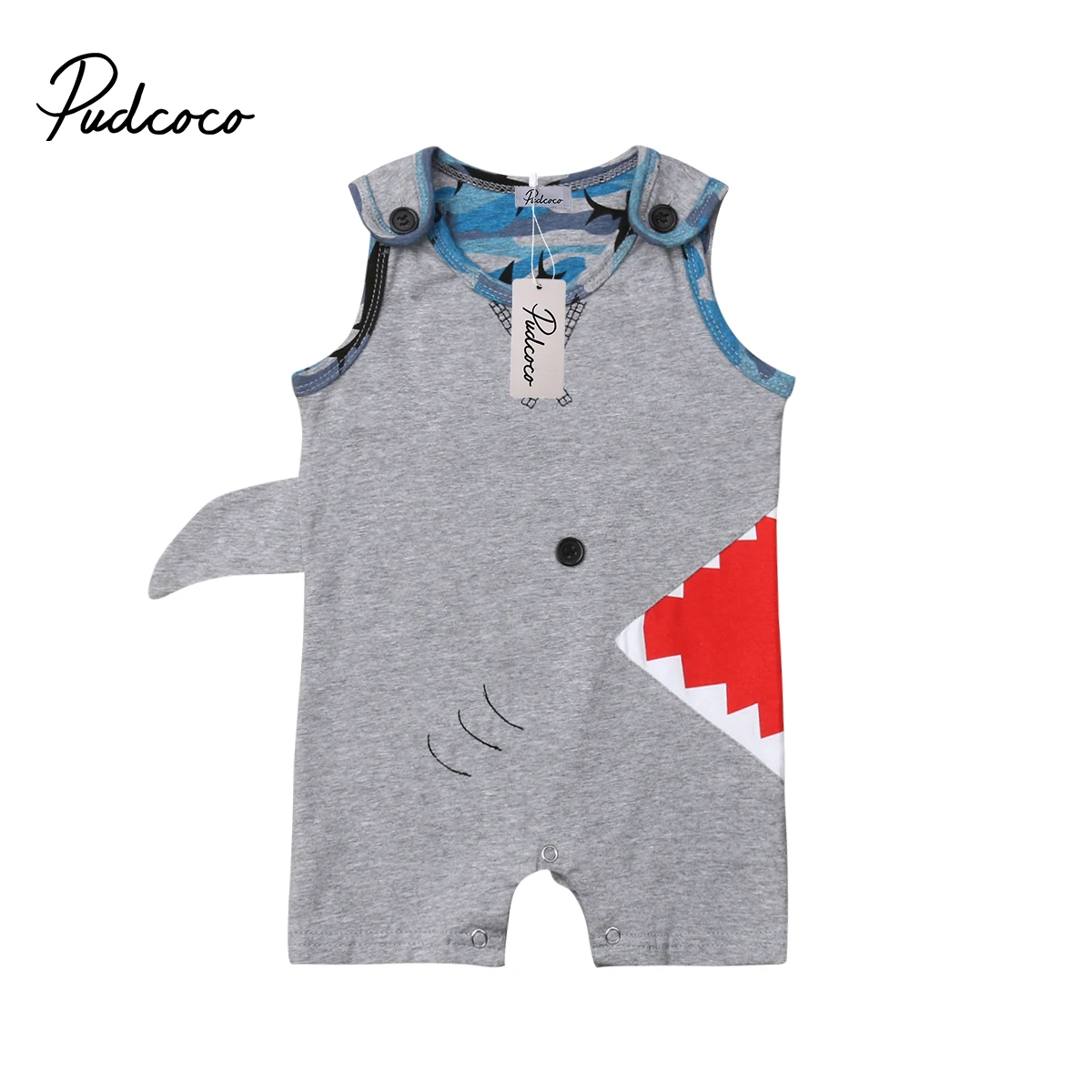 Newborn Infant Baby Boy Shark Sleeveless Romper Cute Kids Jumpsuit ...