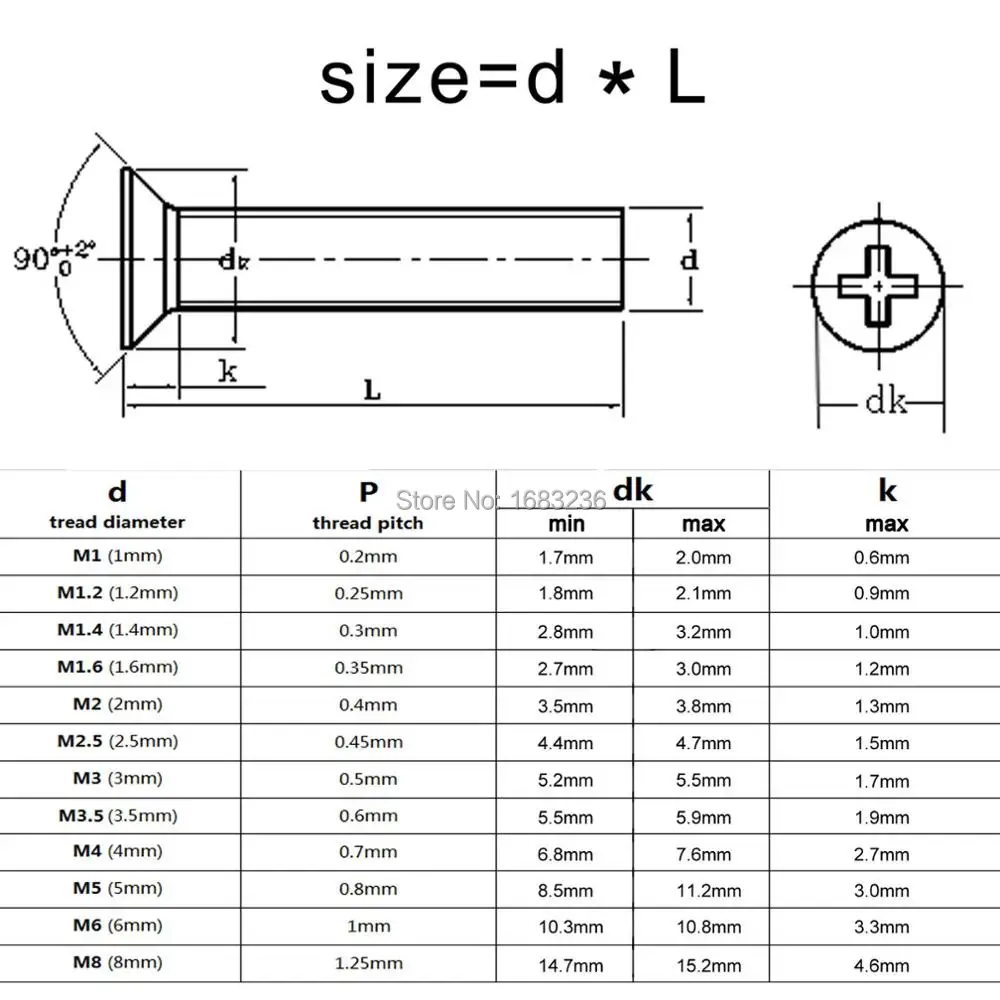Stainless Steel Screws 5/10/50pcs M1-M8 A2 304 Stainless steel Cross Phillips Flat Countersunk Head