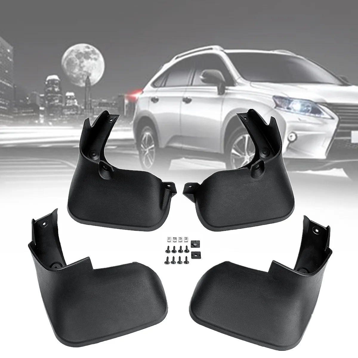 

4xFront Rear Mud Flaps Splash Guards Fender for Lexus-Rx Rx270 Rx350 Rx450 2009-15 Plastic Rear 25x32x10.9cm Front 24x32x13.3cm