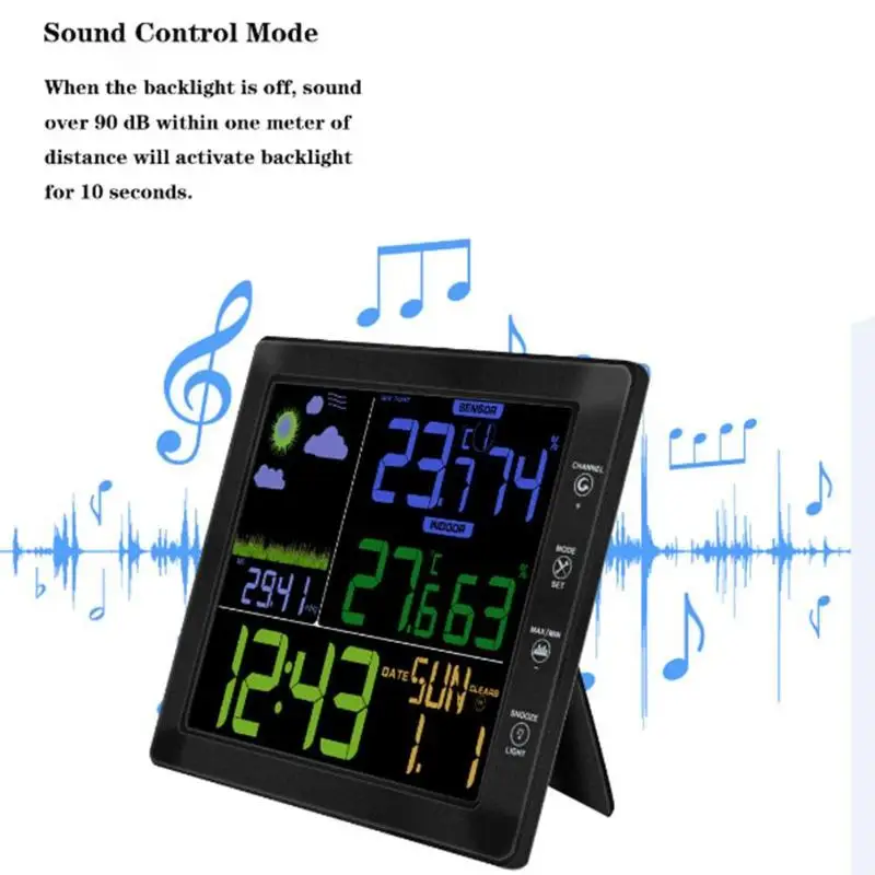 

Hygrometer Weather Station Forecast Wireless Sensor Color LCD Display Barometer Thermometer Digital Alarm Clock with forecast
