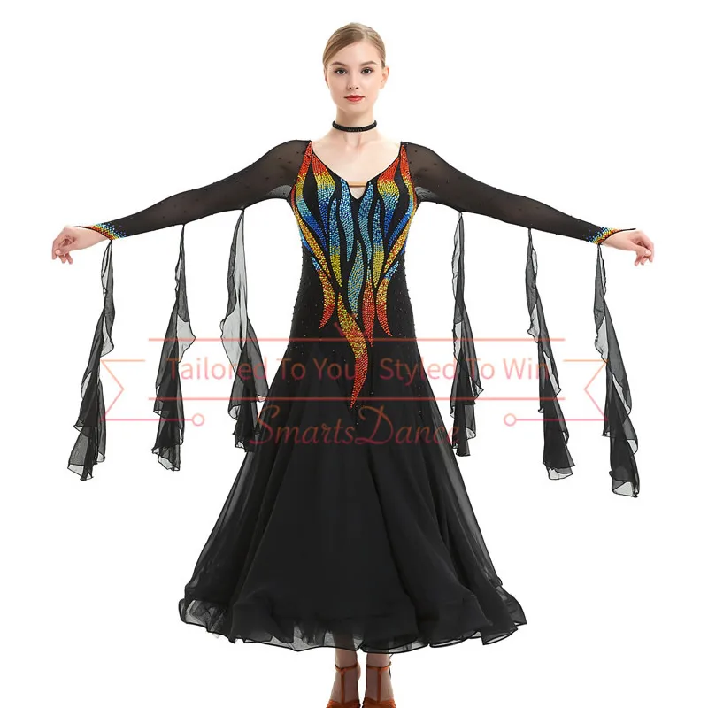 

Long Sleeves National Standard Ballroom Dance Dresses Women Competition Dancewear Modern Waltz Tango Dance Costume