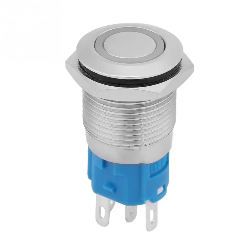 

Car 16mm Waterproof Flat Head Ring Momentary Metal Button Switch with 12V LED Light Stainless Steel Button Switch