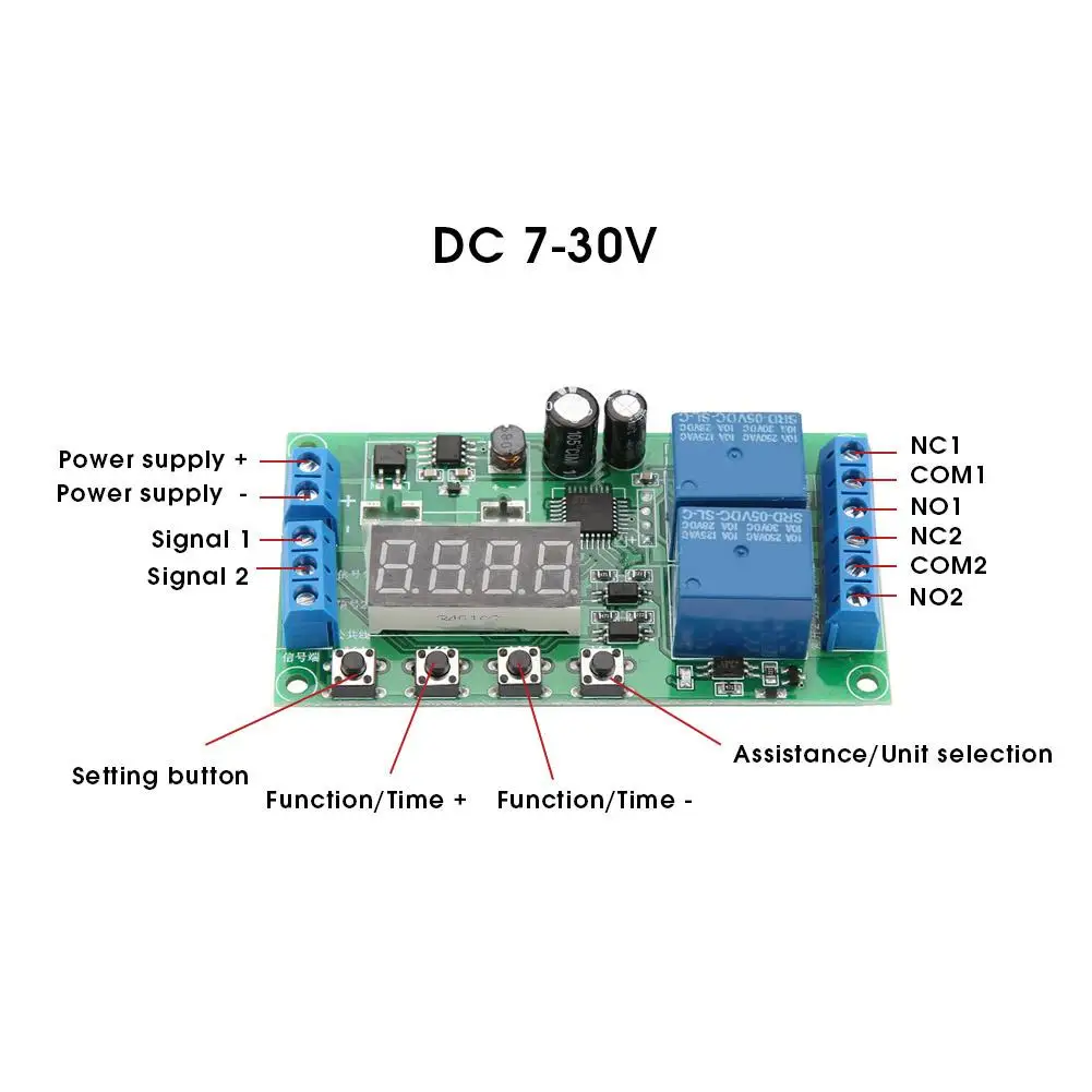 DC 7-30 в AC/DC нагрузки 5A Многофункциональный модуль задержка цикла реле времени двухканальный реле задержки импульсный цикл запуска таймер YF-7