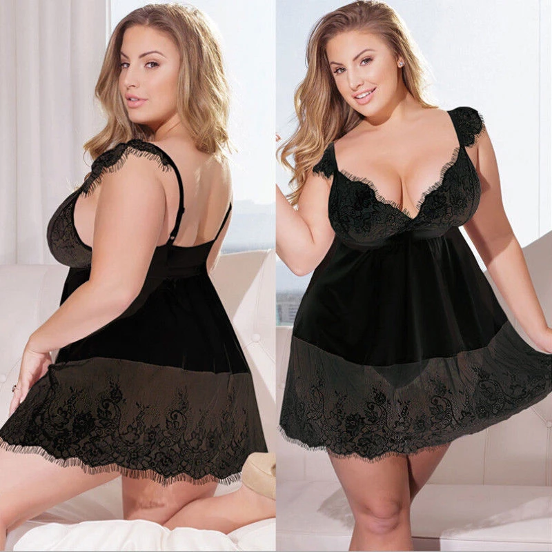 Sexy Ladies Lace Floral Slips Sleeveless V Neck Translucent Sleepwear Women G-string Dress Underwear Plus Size