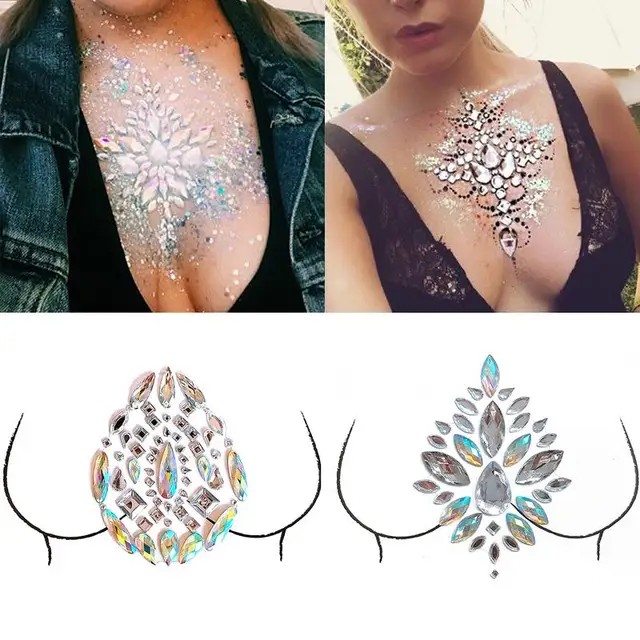 Resin Rhinestone Chest Glitter Sticker For Ladies Rhinestone Body Chest