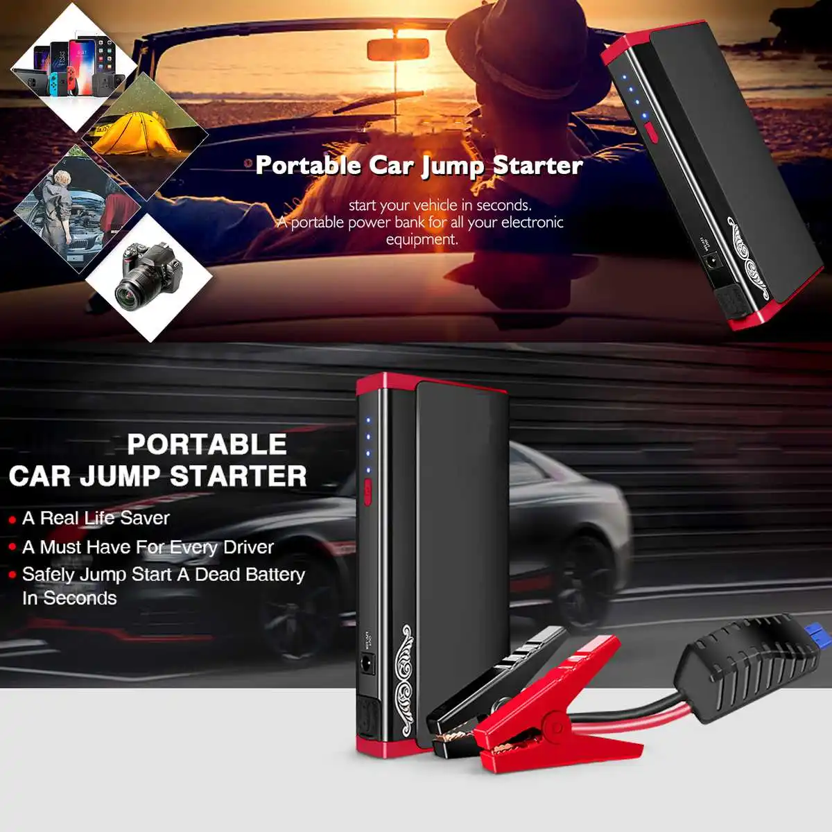 

AUDEW LED Car Jump Starter 13800mA Portable Booster Battery Charger 2 USB Power Bank Starting Device Petrol Diesels Car Starter