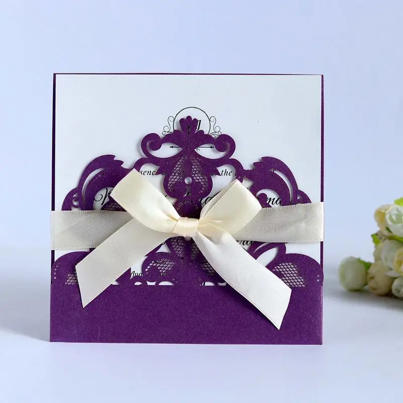  AUGKUN 10pcs/set European Style Lace Wedding Invitations Cards Blue Color Laser Greeting Card Weddi - 33003034119
