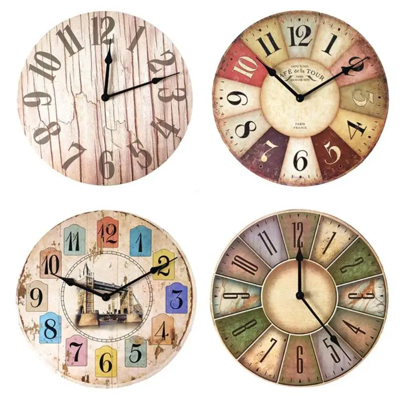 

Vintage Wooden Clocks Brief Design Silent Home Cafe Office Wall Decor Clocks for Kitchen Wall Art Large Wall Clocks