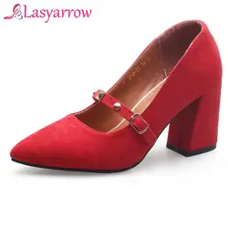 Lasyarrow/Туфли Мэри Джейн zapatos de mujer модные низкая обувь femme туфли с ремешком и пряжкой острый носок женские туфли лодочки платье Вечерние