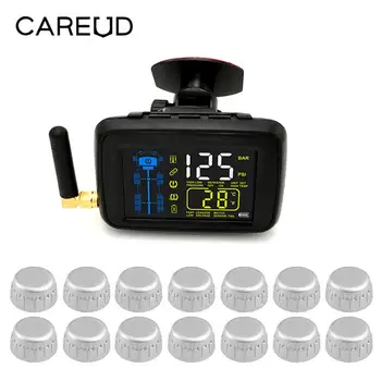 

Universal Cars Trucks TPMS Car Wireless Tire Pressure Monitoring System + 14 Wheel External Sensor Color LCD Battery Replaceable