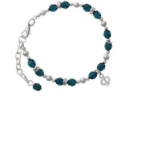 Silvertone Small Greek Letter - Phi Navy Blue Beaded Bracelet |
