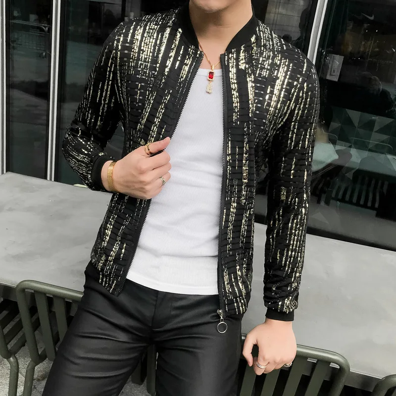 Luxury Gold Baseball Jacket Men Summer Bomber Jackets Men Hombre Fashion Club Party Prom Coat Streetwear Sunscreen Clothes
