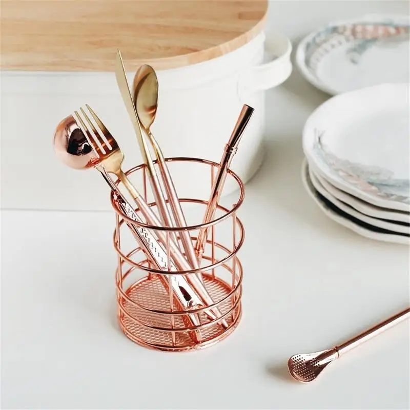 Nordic Ins Iron Pen Holder Container Rose Gold Storage Basket Kitchen