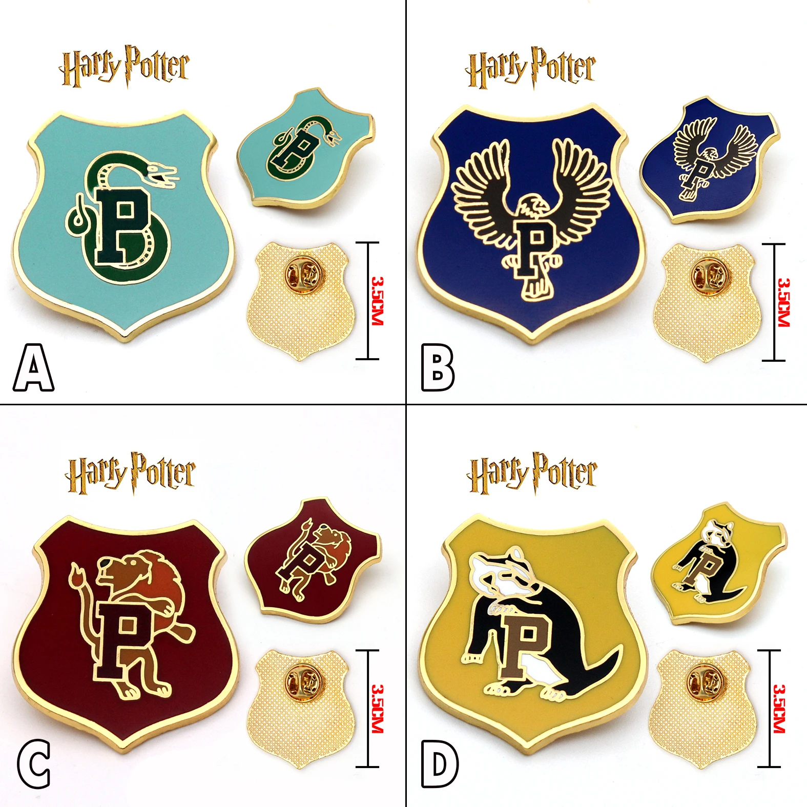 

4PCS/Set New Harri Potter HP Harry Gryffindor/Hogwarts Slytherin School Metal Cool Badge Pin Brooch Chestpin Costume Gift