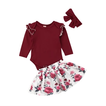 

Cute Newborn Infant Baby Girls Clothing Set Long Sleeve Ruffles Romper Bodysuit Playsuit + Floral Tutu Skirt Outfit Set
